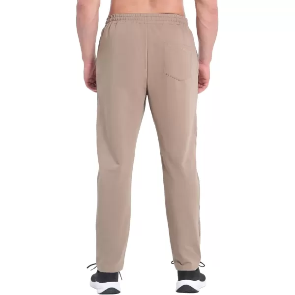imageBROKIG Mens Inmesh Sweatpants Open Bottom Cotton Athletic Workout Pants Drawstring Casual Gym Joggers with PocketsBeige
