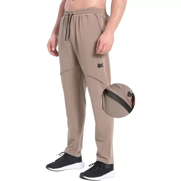 imageBROKIG Mens Inmesh Sweatpants Open Bottom Cotton Athletic Workout Pants Drawstring Casual Gym Joggers with PocketsBeige