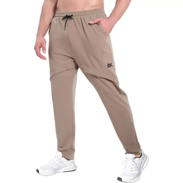 imageBROKIG Mens Inmesh Sweatpants Open Bottom Cotton Athletic Workout Pants Drawstring Casual Gym Joggers with PocketsBeige