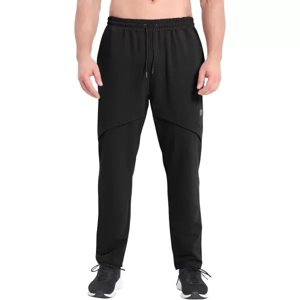 imageBROKIG Mens Inmesh Sweatpants Open Bottom Cotton Athletic Workout Pants Drawstring Casual Gym Joggers with PocketsBlack