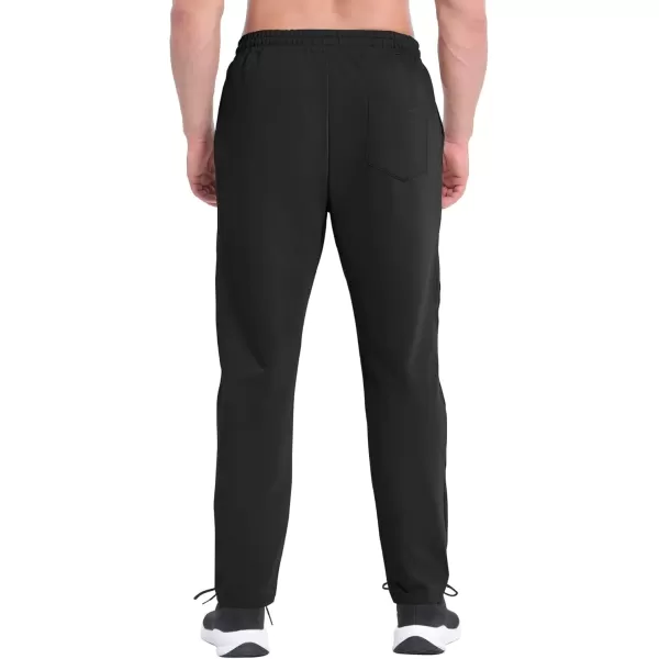 imageBROKIG Mens Inmesh Sweatpants Open Bottom Cotton Athletic Workout Pants Drawstring Casual Gym Joggers with PocketsBlack