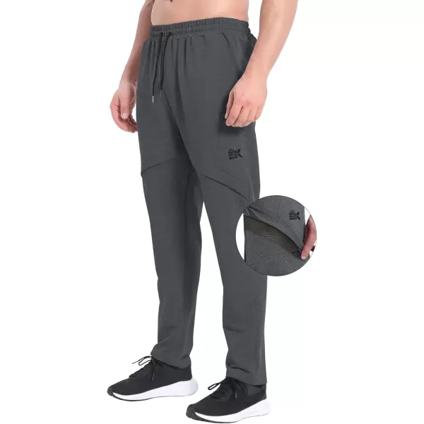 imageBROKIG Mens Inmesh Sweatpants Open Bottom Cotton Athletic Workout Pants Drawstring Casual Gym Joggers with PocketsDark Gray