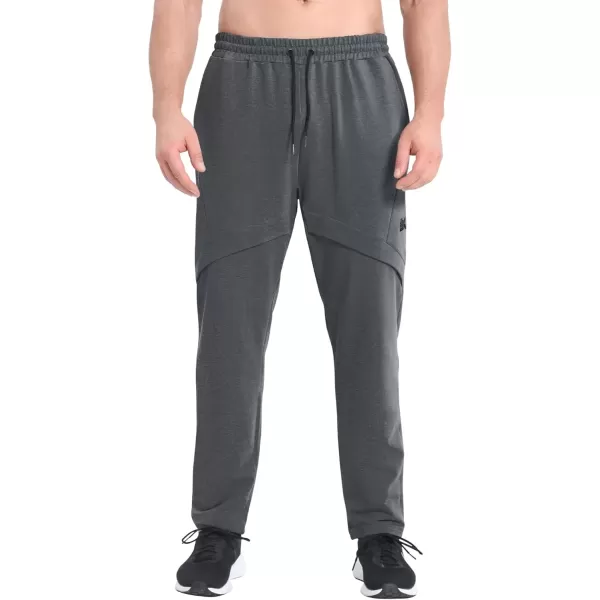 imageBROKIG Mens Inmesh Sweatpants Open Bottom Cotton Athletic Workout Pants Drawstring Casual Gym Joggers with PocketsDark Gray