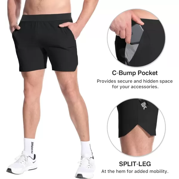 imageBROKIG Mens Inpocket Lightweight Gym Shorts5quot Linerless Athletic Side Slit Workout Shorts Men Quick Dry Elastic WaistBlack