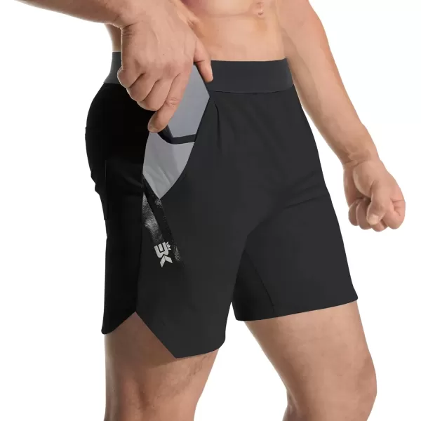 imageBROKIG Mens Inpocket Lightweight Gym Shorts5quot Linerless Athletic Side Slit Workout Shorts Men Quick Dry Elastic WaistBlack