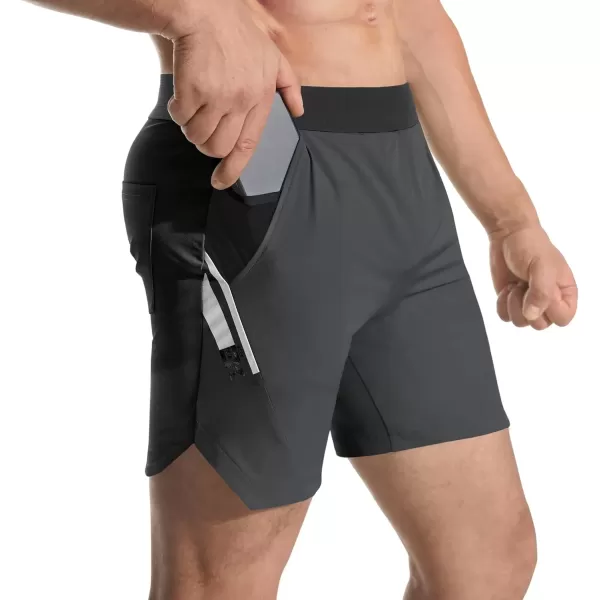imageBROKIG Mens Inpocket Lightweight Gym Shorts5quot Linerless Athletic Side Slit Workout Shorts Men Quick Dry Elastic WaistDark Grey