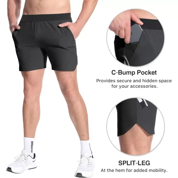 imageBROKIG Mens Inpocket Lightweight Gym Shorts5quot Linerless Athletic Side Slit Workout Shorts Men Quick Dry Elastic WaistDark Grey