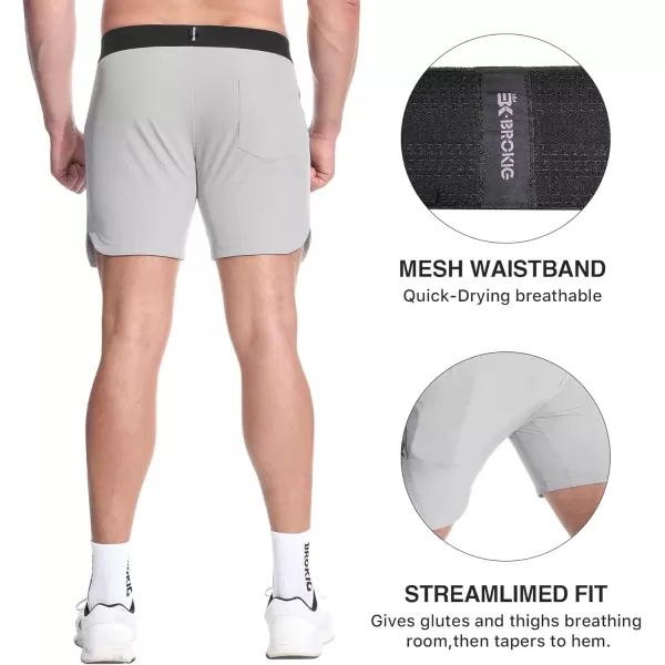 imageBROKIG Mens Inpocket Lightweight Gym Shorts5quot Linerless Athletic Side Slit Workout Shorts Men Quick Dry Elastic WaistLight Grey