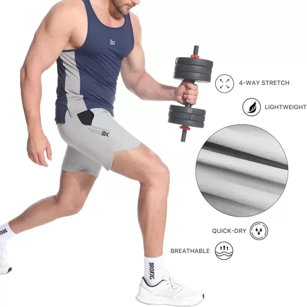 imageBROKIG Mens Inpocket Lightweight Gym Shorts5quot Linerless Athletic Side Slit Workout Shorts Men Quick Dry Elastic WaistLight Grey