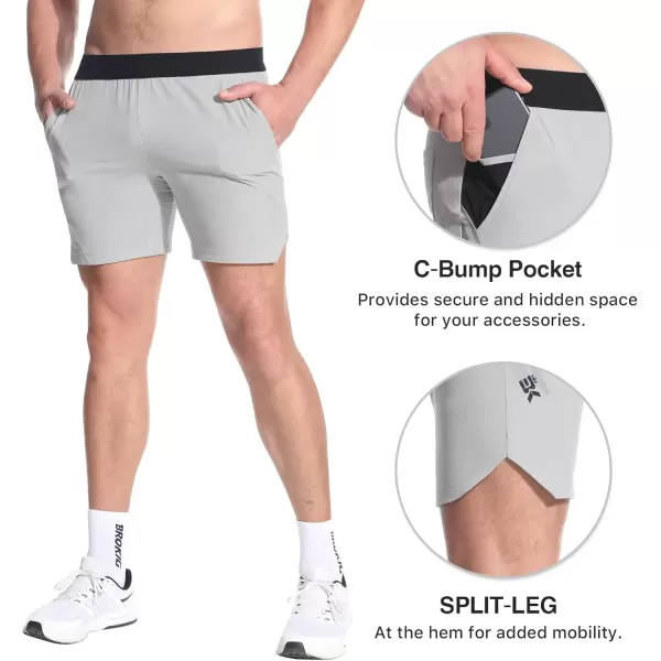 imageBROKIG Mens Inpocket Lightweight Gym Shorts5quot Linerless Athletic Side Slit Workout Shorts Men Quick Dry Elastic WaistLight Grey