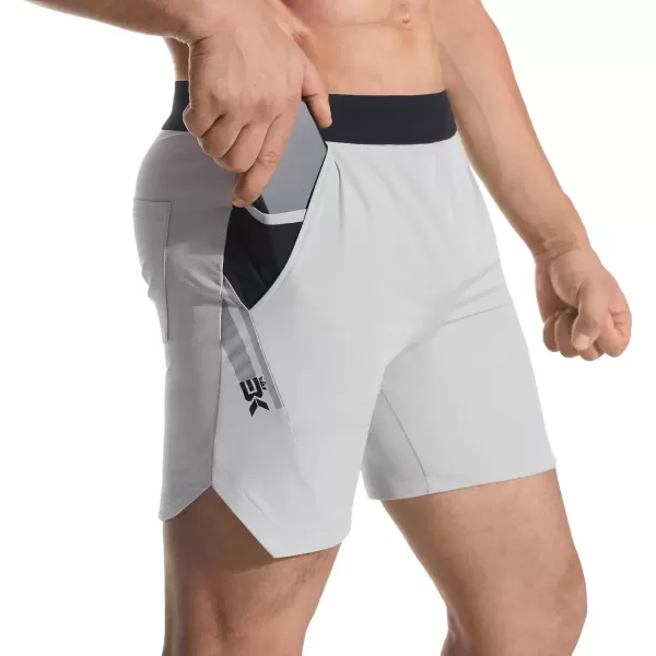 imageBROKIG Mens Inpocket Lightweight Gym Shorts5quot Linerless Athletic Side Slit Workout Shorts Men Quick Dry Elastic WaistLight Grey