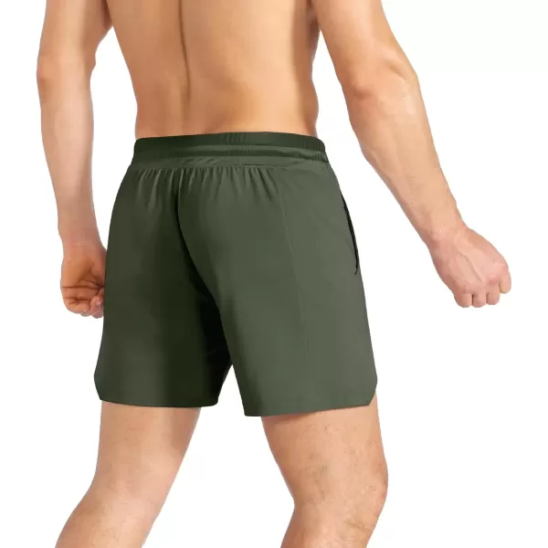 imageBROKIG Mens Inzip Lightweight Gym Workout Shorts Athletic Short Shorts Fitted Lifting Shorts with Zipper PocketsArmy Green