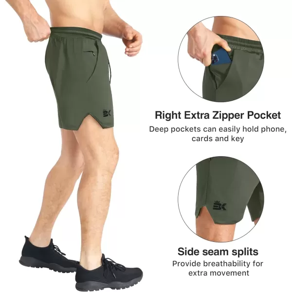 imageBROKIG Mens Inzip Lightweight Gym Workout Shorts Athletic Short Shorts Fitted Lifting Shorts with Zipper PocketsArmy Green