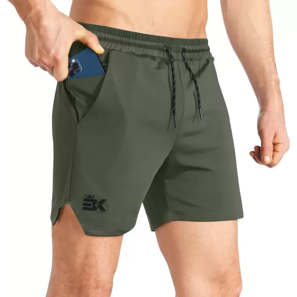 imageBROKIG Mens Inzip Lightweight Gym Workout Shorts Athletic Short Shorts Fitted Lifting Shorts with Zipper PocketsArmy Green