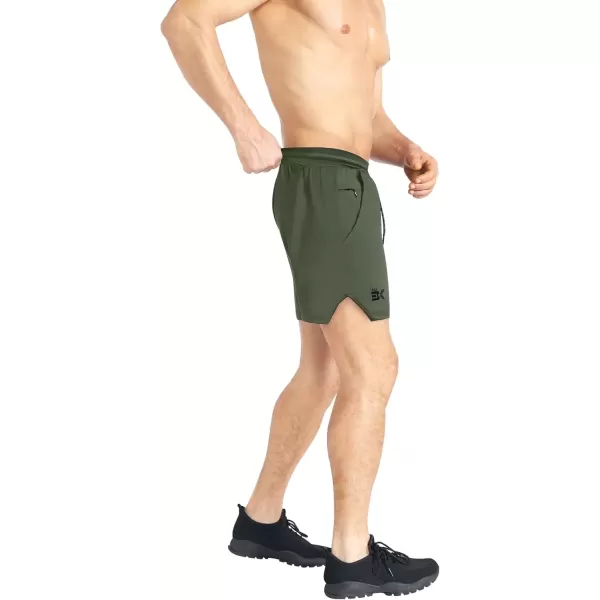 imageBROKIG Mens Inzip Lightweight Gym Workout Shorts Athletic Short Shorts Fitted Lifting Shorts with Zipper PocketsArmy Green