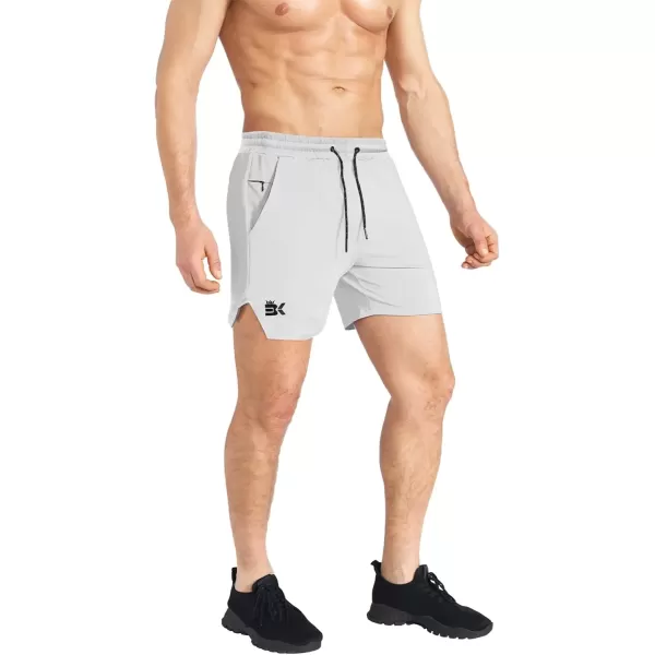 imageBROKIG Mens Inzip Lightweight Gym Workout Shorts Athletic Short Shorts Fitted Lifting Shorts with Zipper PocketsLight Gray