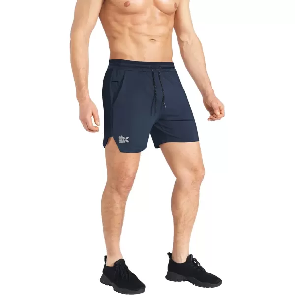 imageBROKIG Mens Inzip Lightweight Gym Workout Shorts Athletic Short Shorts Fitted Lifting Shorts with Zipper PocketsNavy Blue