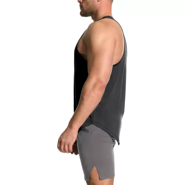 imageBROKIG Mens Irregular Gym Workout Stringer Tanks Bodybuilding Athletic Training Tank Top UPF 40 Muscle Tank SleevelessBlack