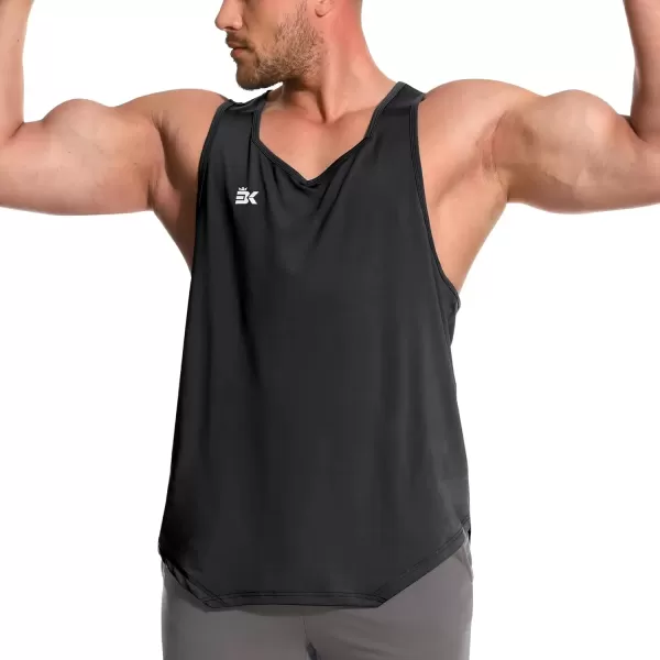 imageBROKIG Mens Irregular Gym Workout Stringer Tanks Bodybuilding Athletic Training Tank Top UPF 40 Muscle Tank SleevelessBlack