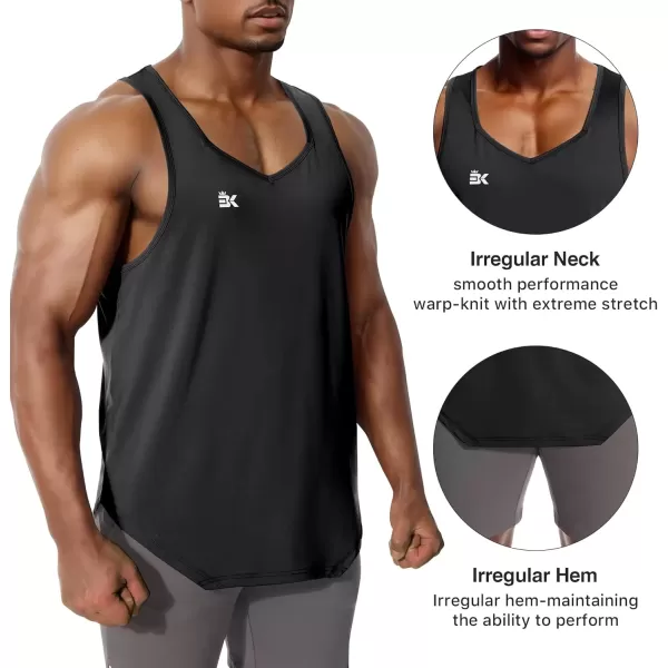 imageBROKIG Mens Irregular Gym Workout Stringer Tanks Bodybuilding Athletic Training Tank Top UPF 40 Muscle Tank SleevelessBlackgray