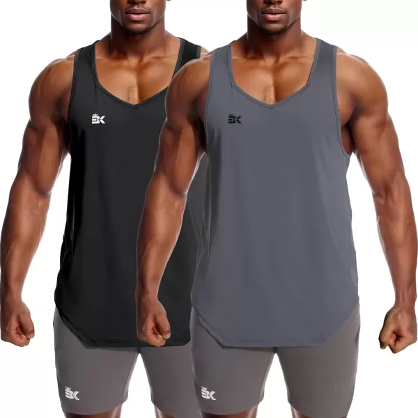 imageBROKIG Mens Irregular Gym Workout Stringer Tanks Bodybuilding Athletic Training Tank Top UPF 40 Muscle Tank SleevelessBlackgray