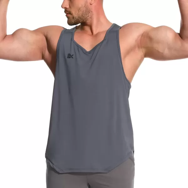imageBROKIG Mens Irregular Gym Workout Stringer Tanks Bodybuilding Athletic Training Tank Top UPF 40 Muscle Tank SleevelessGray