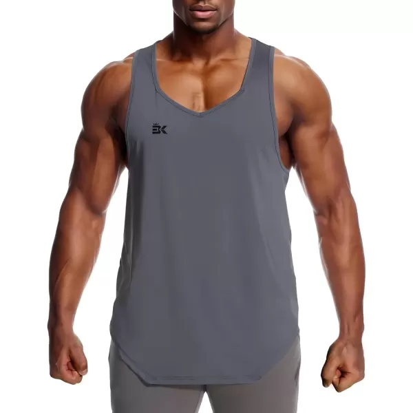 imageBROKIG Mens Irregular Gym Workout Stringer Tanks Bodybuilding Athletic Training Tank Top UPF 40 Muscle Tank SleevelessGray