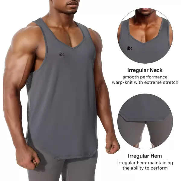 imageBROKIG Mens Irregular Gym Workout Stringer Tanks Bodybuilding Athletic Training Tank Top UPF 40 Muscle Tank SleevelessGray