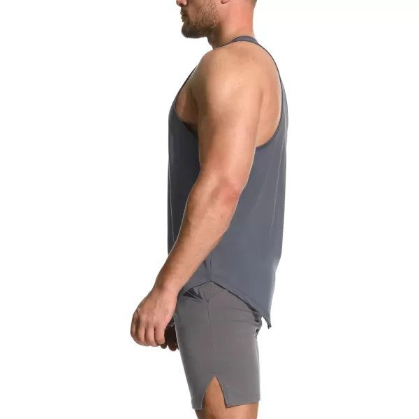 imageBROKIG Mens Irregular Gym Workout Stringer Tanks Bodybuilding Athletic Training Tank Top UPF 40 Muscle Tank SleevelessGray