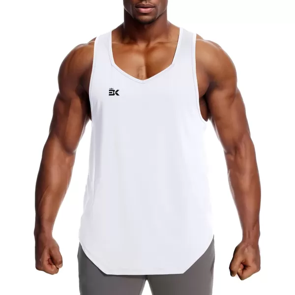 imageBROKIG Mens Irregular Gym Workout Stringer Tanks Bodybuilding Athletic Training Tank Top UPF 40 Muscle Tank SleevelessWhite
