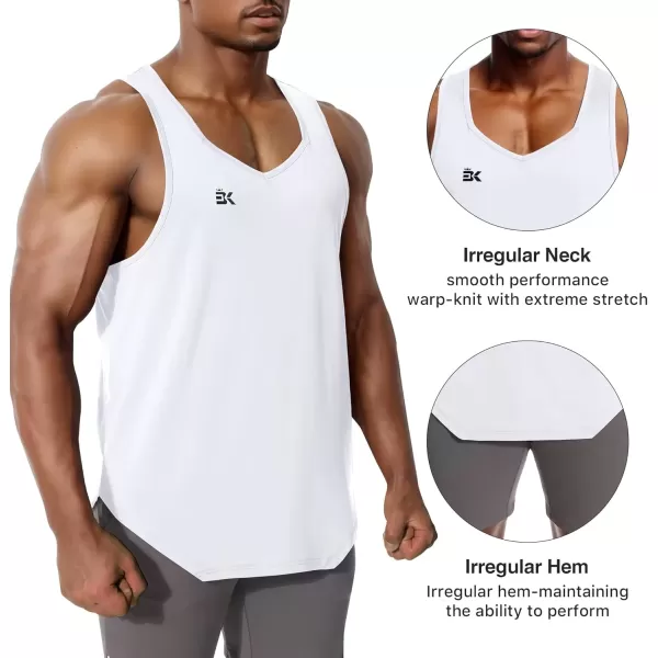 imageBROKIG Mens Irregular Gym Workout Stringer Tanks Bodybuilding Athletic Training Tank Top UPF 40 Muscle Tank SleevelessWhite