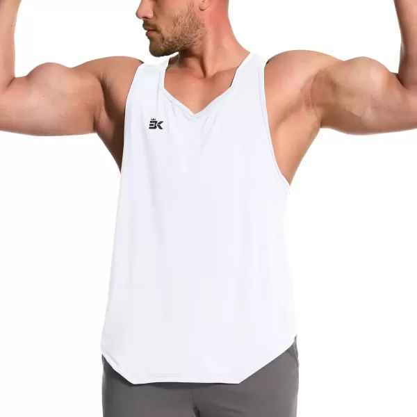 imageBROKIG Mens Irregular Gym Workout Stringer Tanks Bodybuilding Athletic Training Tank Top UPF 40 Muscle Tank SleevelessWhite