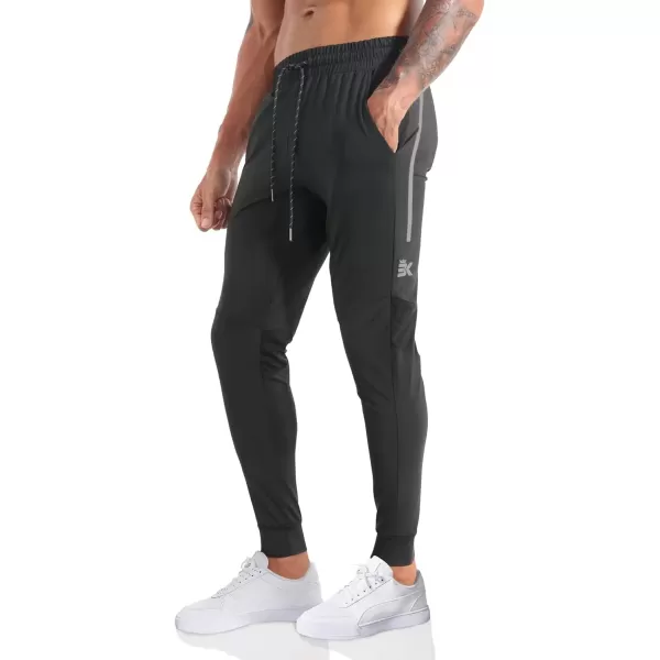 imageBROKIG Mens Lightweight Athletic Gym Jogger Pants Stretch Quick Dry Workout Running Sweat Pants with Zipper PocketsBlack