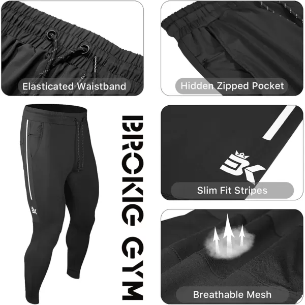 imageBROKIG Mens Lightweight Athletic Gym Jogger Pants Stretch Quick Dry Workout Running Sweat Pants with Zipper PocketsBlackdary Grayarmy Green