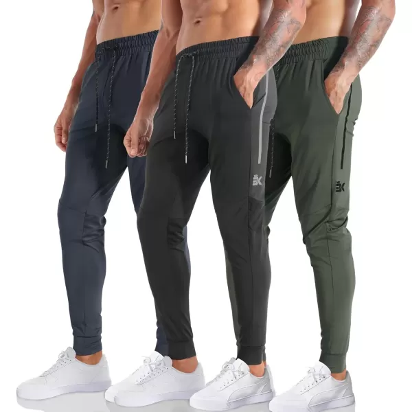 imageBROKIG Mens Lightweight Athletic Gym Jogger Pants Stretch Quick Dry Workout Running Sweat Pants with Zipper PocketsBlackdary Grayarmy Green