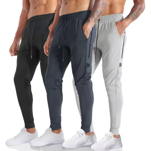 imageBROKIG Mens Lightweight Athletic Gym Jogger Pants Stretch Quick Dry Workout Running Sweat Pants with Zipper PocketsBlackdary Graylight Gray