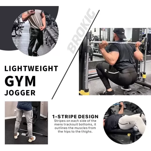 imageBROKIG Mens Lightweight Athletic Gym Jogger Pants Stretch Quick Dry Workout Running Sweat Pants with Zipper PocketsDark Gray