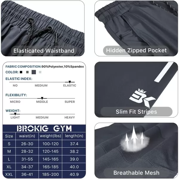 imageBROKIG Mens Lightweight Athletic Gym Jogger Pants Stretch Quick Dry Workout Running Sweat Pants with Zipper PocketsDark Gray