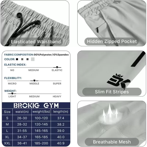 imageBROKIG Mens Lightweight Athletic Gym Jogger Pants Stretch Quick Dry Workout Running Sweat Pants with Zipper PocketsLight Gray
