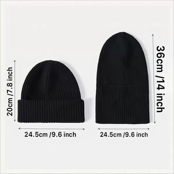 imageBROKIG Skull Cap 2 in 1 Black Balaclava Ski Mask Winter Balaclava Mask Warm Face Mask and Beanie Hats for Men Headwear2 Pack Black