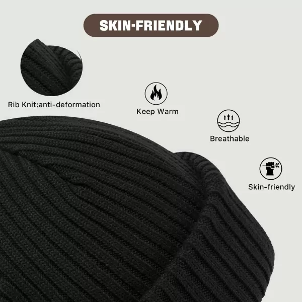 imageBROKIG Skull Cap 2 in 1 Black Balaclava Ski Mask Winter Balaclava Mask Warm Face Mask and Beanie Hats for Men Headwear2 Pack Black