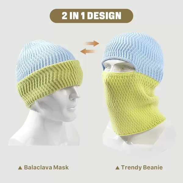 imageBROKIG Skull Cap 2 in 1 Black Balaclava Ski Mask Winter Balaclava Mask Warm Face Mask and Beanie Hats for Men HeadwearLight Bluelight Green