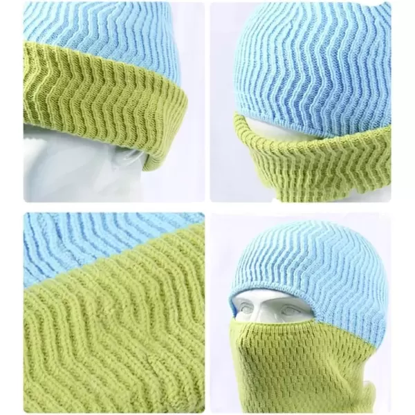 imageBROKIG Skull Cap 2 in 1 Black Balaclava Ski Mask Winter Balaclava Mask Warm Face Mask and Beanie Hats for Men HeadwearLight Bluelight Green