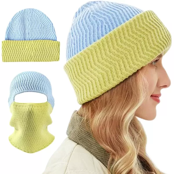 imageBROKIG Skull Cap 2 in 1 Black Balaclava Ski Mask Winter Balaclava Mask Warm Face Mask and Beanie Hats for Men HeadwearLight Bluelight Green