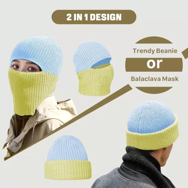 imageBROKIG Skull Cap 2 in 1 Black Balaclava Ski Mask Winter Balaclava Mask Warm Face Mask and Beanie Hats for Men HeadwearLight Bluelight Green