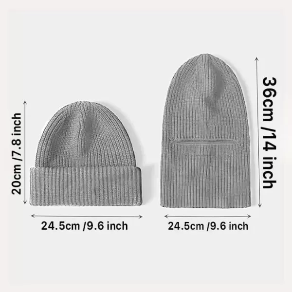 imageBROKIG Skull Cap 2 in 1 Black Balaclava Ski Mask Winter Balaclava Mask Warm Face Mask and Beanie Hats for Men HeadwearLight Grey