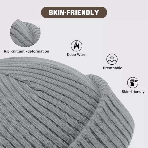 imageBROKIG Skull Cap 2 in 1 Black Balaclava Ski Mask Winter Balaclava Mask Warm Face Mask and Beanie Hats for Men HeadwearLight Grey