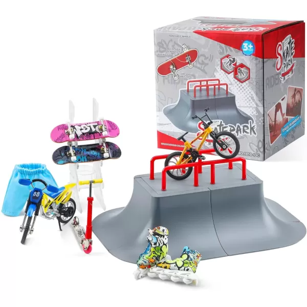 imageBROKIG TechToy Finger Skateboards Park for KidsMini Fingerboard Skatepark Training Finger Boards Toys Ramp Set Kit Boys Gift HB08Upgrade B