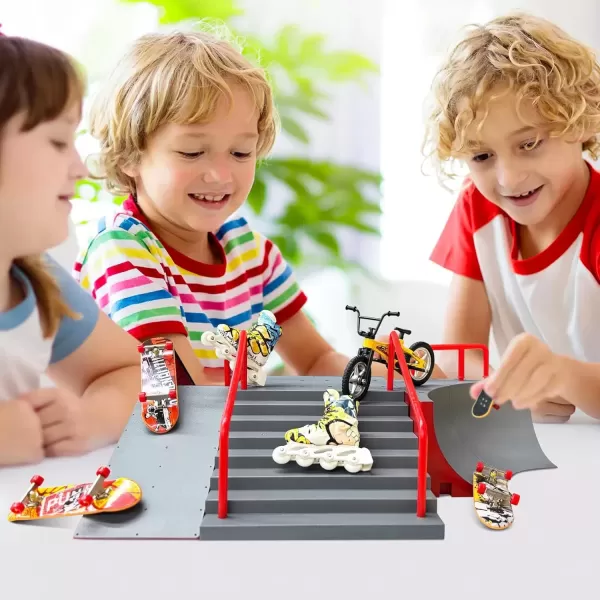 imageBROKIG TechToy Finger Skateboards Park for KidsMini Fingerboard Skatepark Training Finger Boards Toys Ramp Set Kit Boys Gift HB08Upgrade C