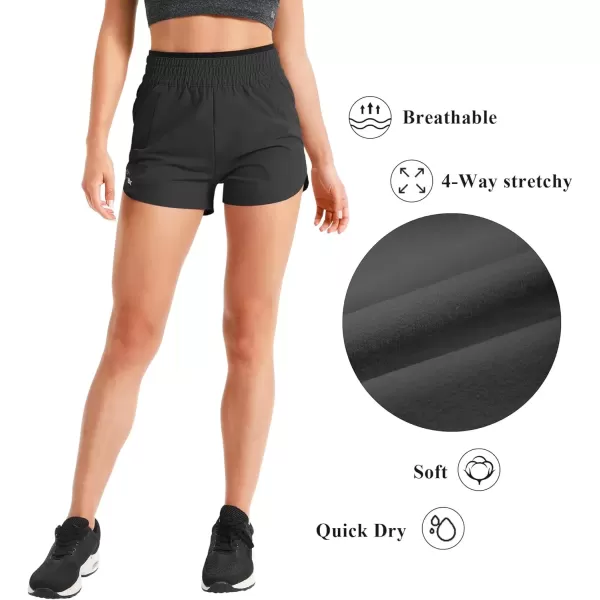 imageBROKIG Womens 175quot Xelas Petite Shorts Gym High Waisted Athletic snug fit Lightweight Quick Dry Workout Shorts with PocketsBlack